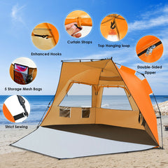 3-4 Person Pop-Up Beach Tent UPF 50+ Sun Shelter