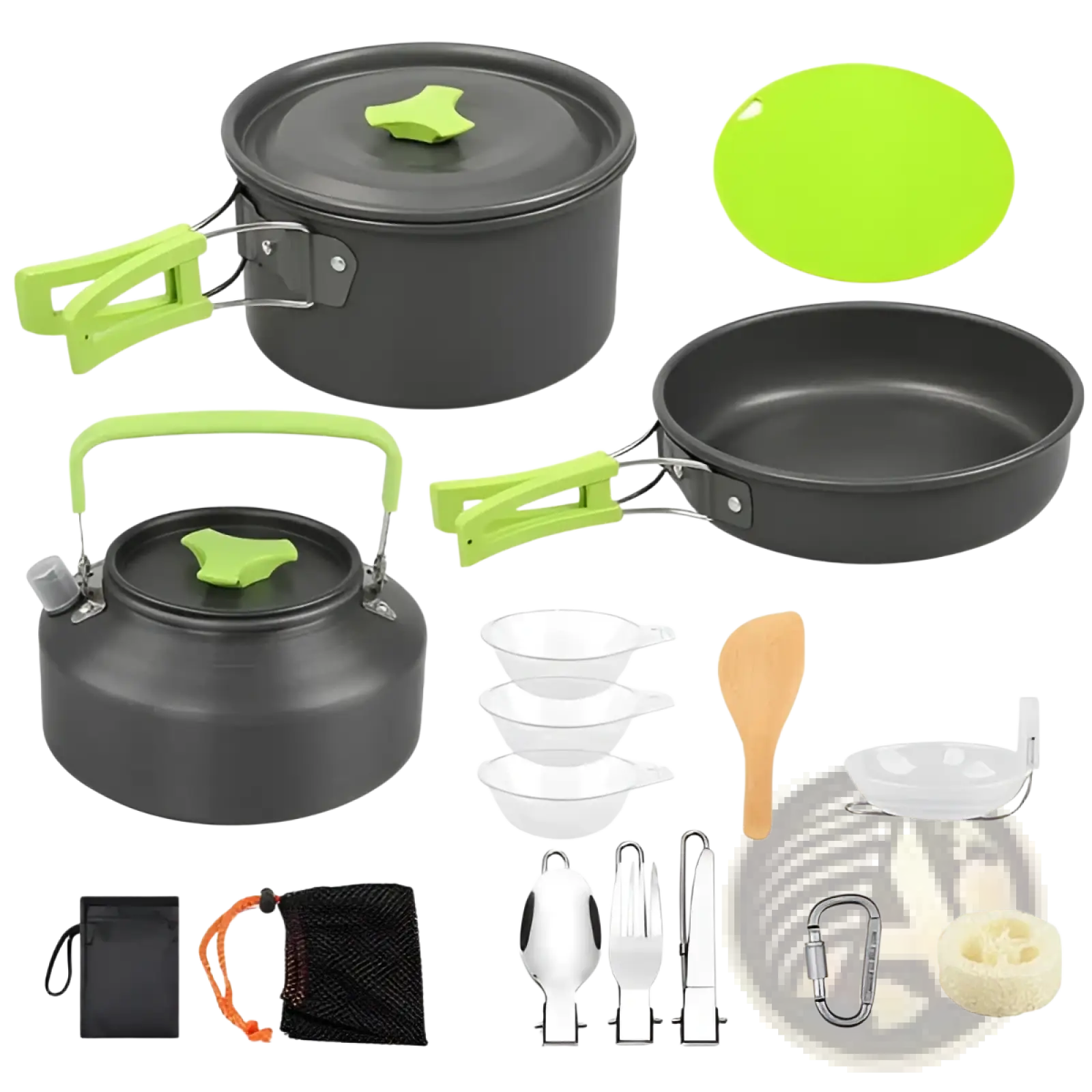 16-Piece Camping Cookware Set with Kettle and Pot
