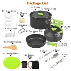16-Piece Camping Cookware Set with Kettle and Pot