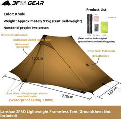 Ultralight Pole-Free Pyramid Two-Person Camping Tent Outdoor Shelter