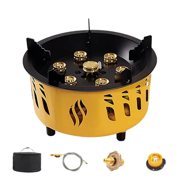 Portable 7-Core Camping Gas Burner Cassette Stove with Bag