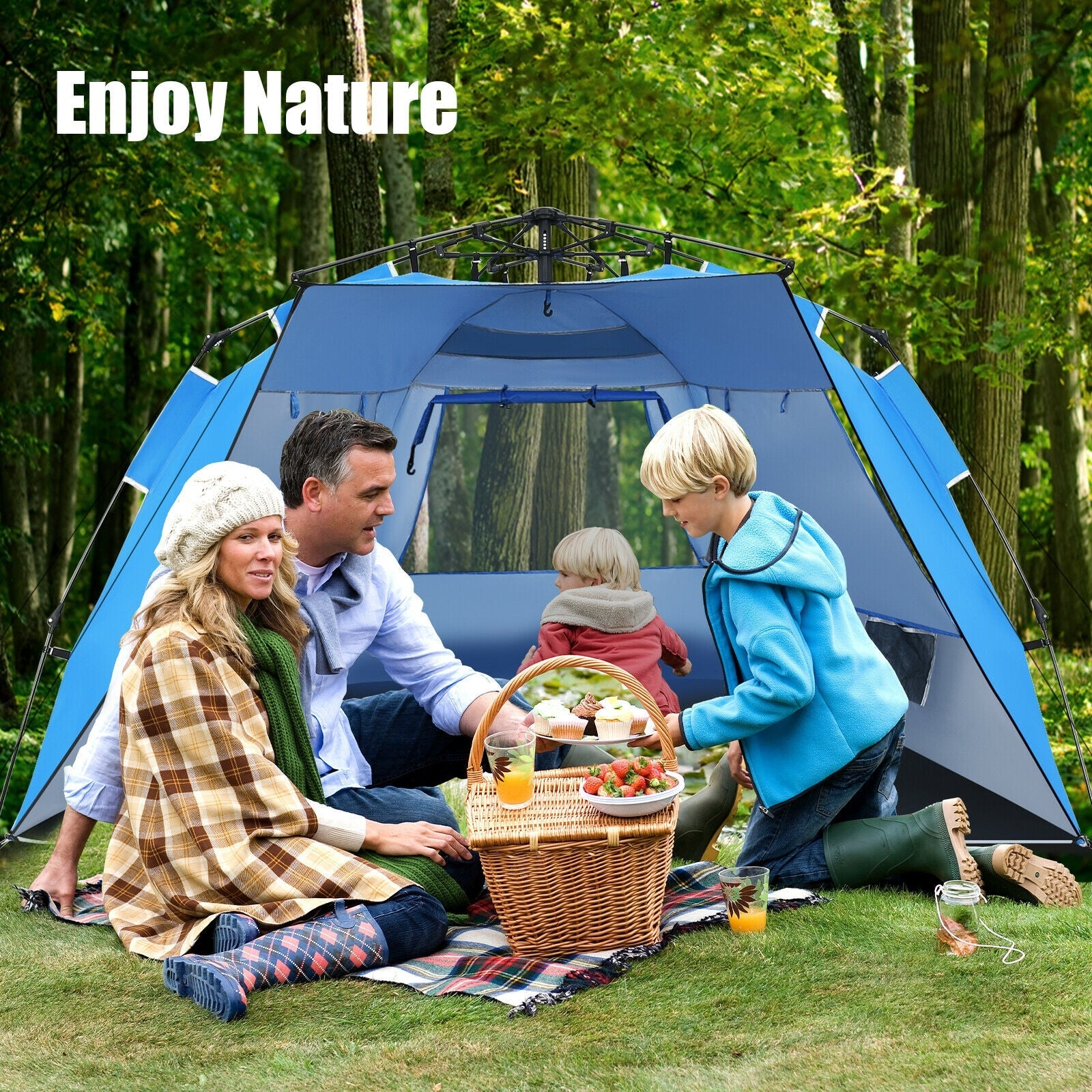 3-4 Person Pop-Up Beach Tent UPF 50+ Sun Shelter
