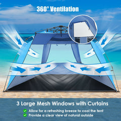3-4 Person Pop-Up Beach Tent UPF 50+ Sun Shelter