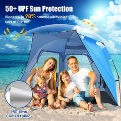 3-4 Person Pop-Up Beach Tent UPF 50+ Sun Shelter