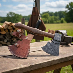 Backcountry Survival Hatchet with Damascus Edge Wood Grip