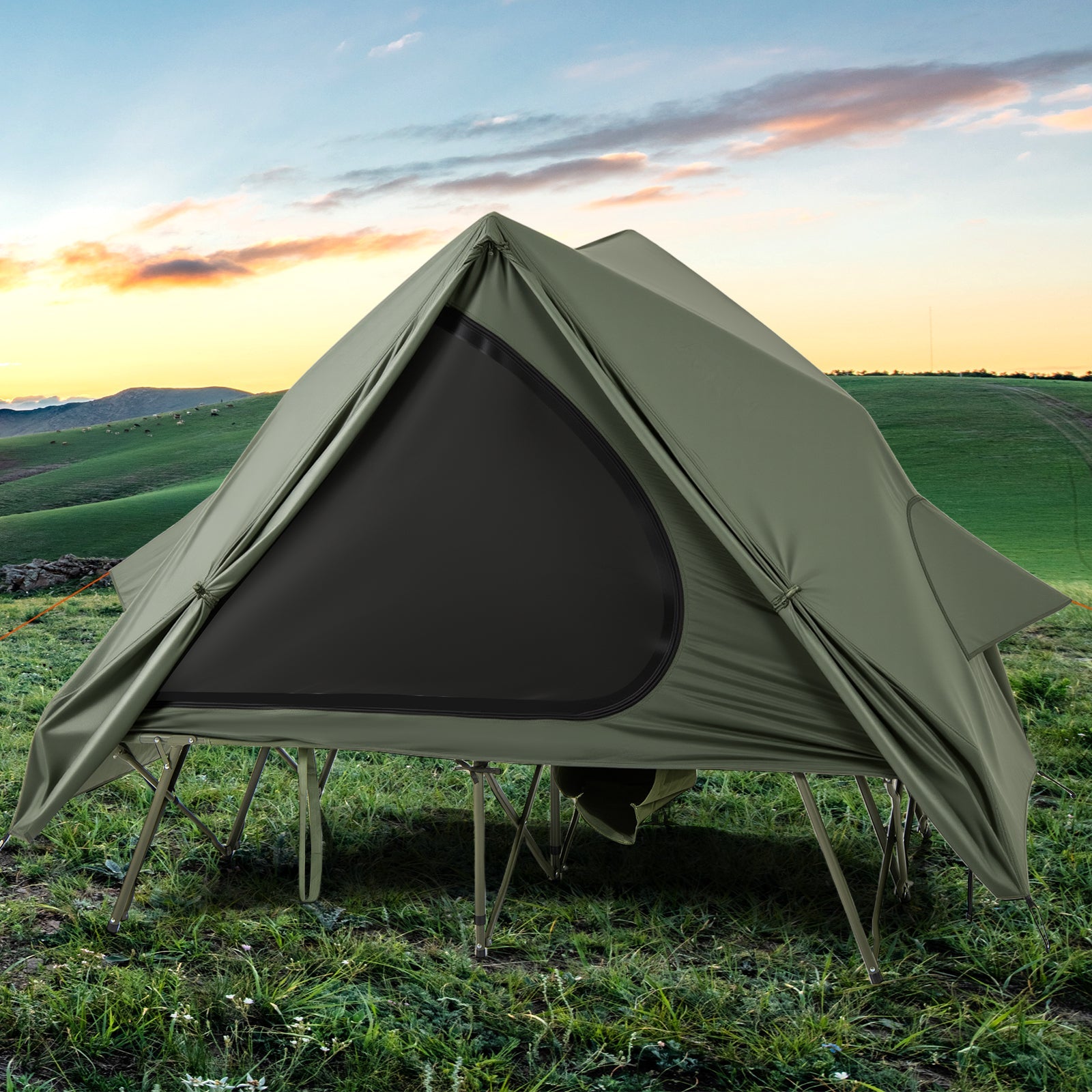 Foldable Two-Person Camping Cot Tent with Wheeled Carry Bag