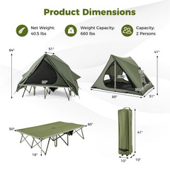 Foldable Two-Person Camping Cot Tent with Wheeled Carry Bag