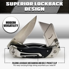 Premium Folding Utility Knife Combo with Dual Blades Belt Clip