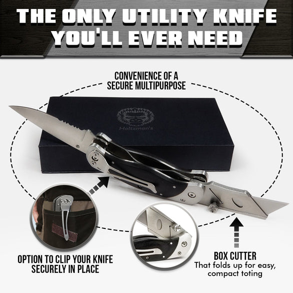 Premium Folding Utility Knife Combo with Dual Blades Belt Clip