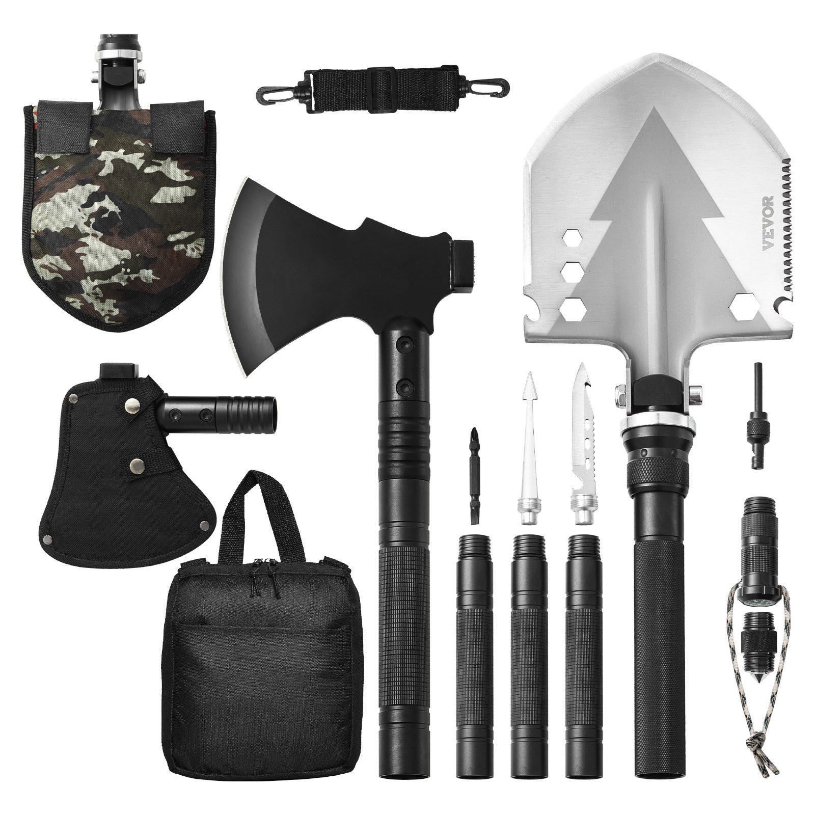 16-in-1 Folding Survival Shovel with Hatchet Camping Tool