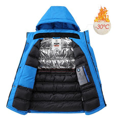 Men's Waterproof Fleece Ski Jacket with Detachable Hood