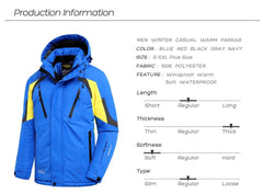 Men's Waterproof Fleece Ski Jacket with Detachable Hood