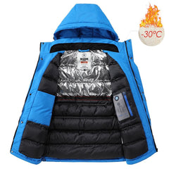 Men's Waterproof Fleece Ski Jacket with Detachable Hood