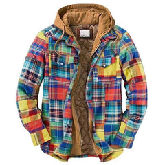 Men's Plaid Hooded Shirt Jacket Soft Autumn Winter Outerwear