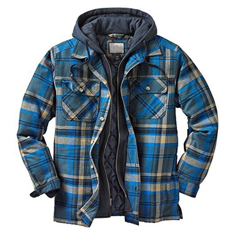 Men's Plaid Hooded Shirt Jacket Soft Autumn Winter Outerwear