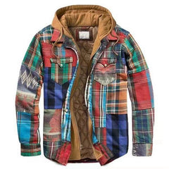 Men's Plaid Hooded Shirt Jacket Soft Autumn Winter Outerwear