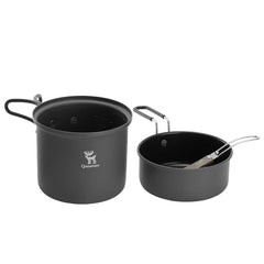 Ultra-Light Aluminum Camping Cookware Set with Nestable Handle