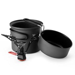 Ultra-Light Aluminum Camping Cookware Set with Nestable Handle