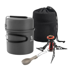 Ultra-Light Aluminum Camping Cookware Set with Nestable Handle