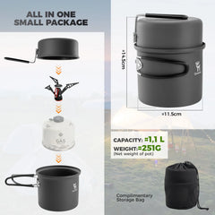 Ultra-Light Aluminum Camping Cookware Set with Nestable Handle