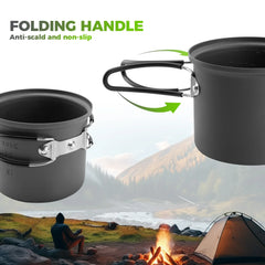 Ultra-Light Aluminum Camping Cookware Set with Nestable Handle