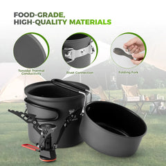 Ultra-Light Aluminum Camping Cookware Set with Nestable Handle