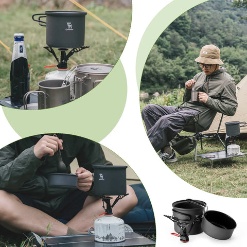 Ultra-Light Aluminum Camping Cookware Set with Nestable Handle